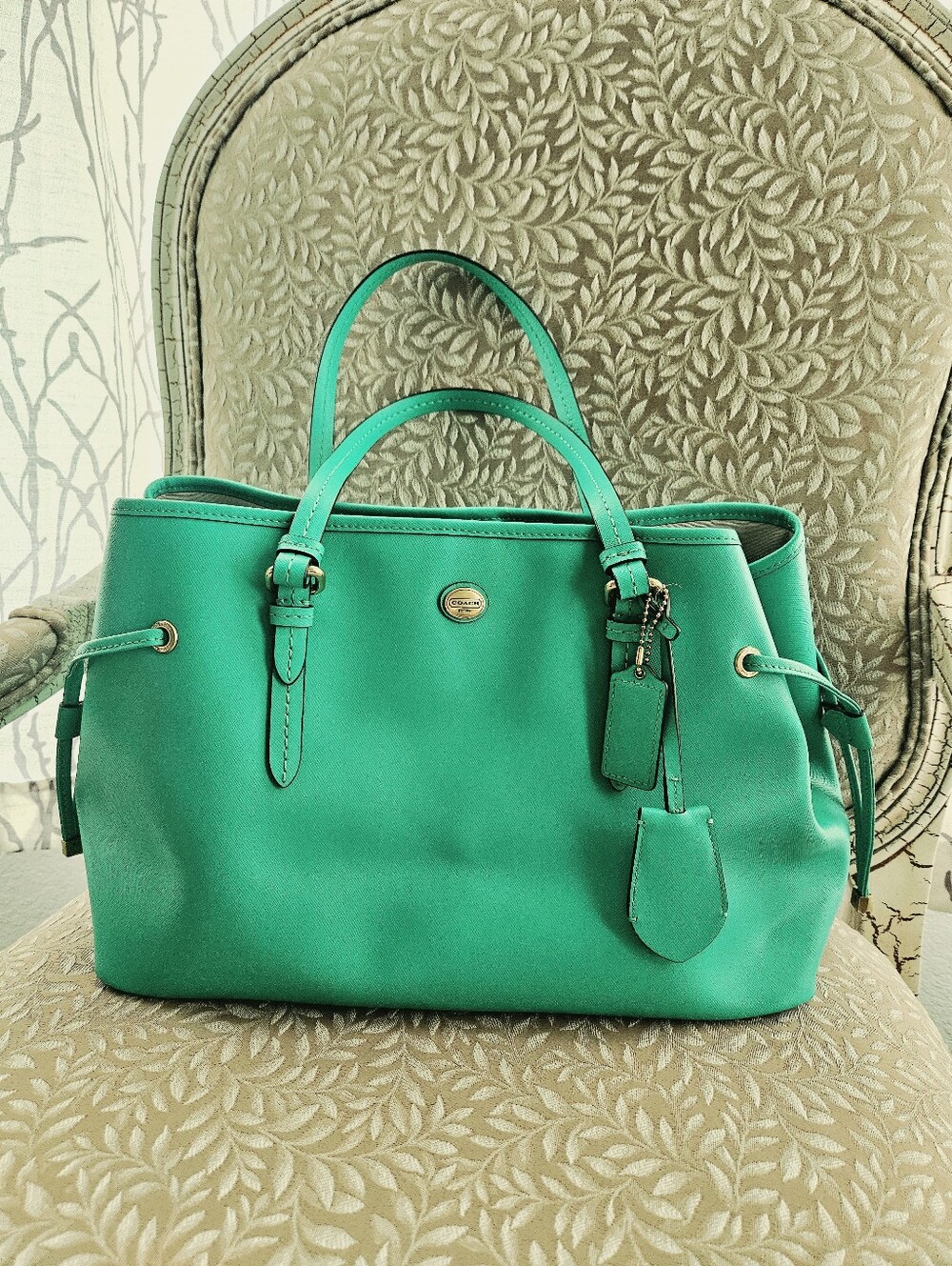 EUC 2013 Coach Jade Saffiano Leather Satchel with Top Handles